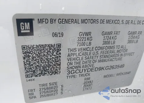 2019 Chevrolet Silverado 1500 Lt from USA, damaged, VIN 3GCUYDED9KG263549